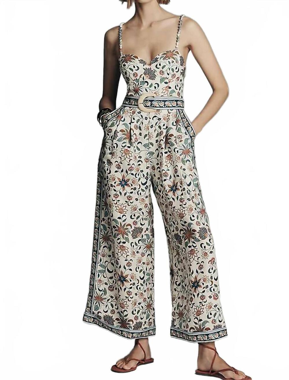NEW FARM RIO delhi sleeveless sweetheart linen jumpsuit in light pink